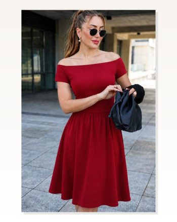 Kadın Madonna Yaka Kısa Kollu Janjan Krep Elbise