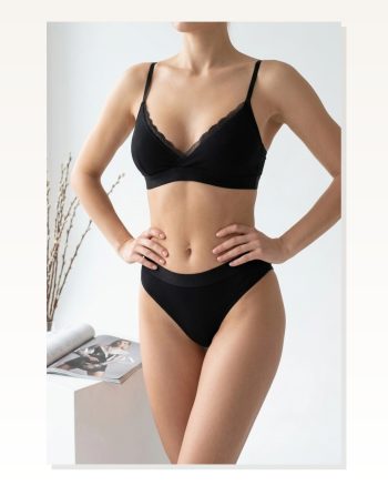 Kadın Siyah Fitilli Dantelli Bralet Takımı