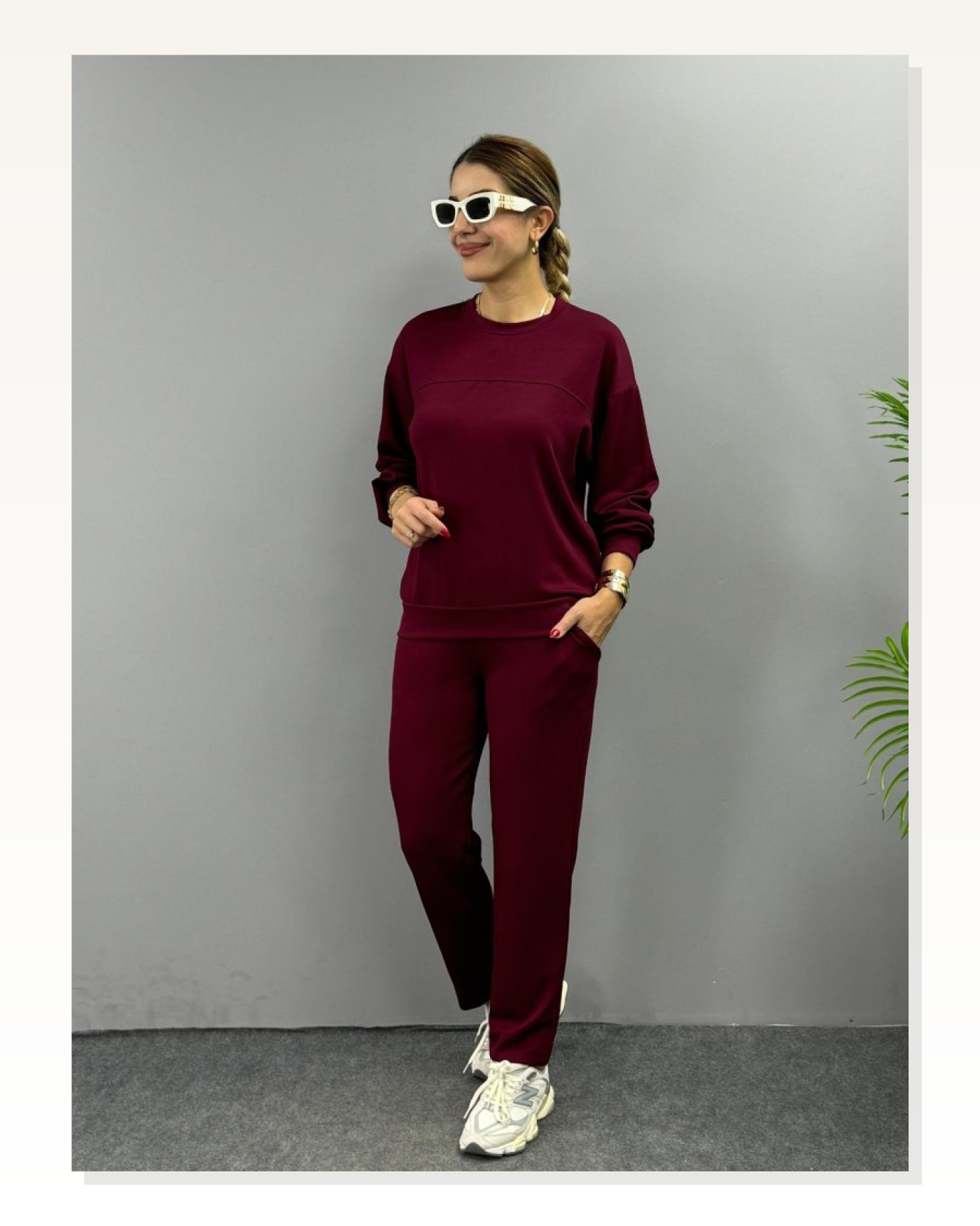 Kadın Uzun Kollu Bisiklet Yaka Viskon Iki Iplik Bluz Ve Pantolon Ikili Takım Marketplace blank