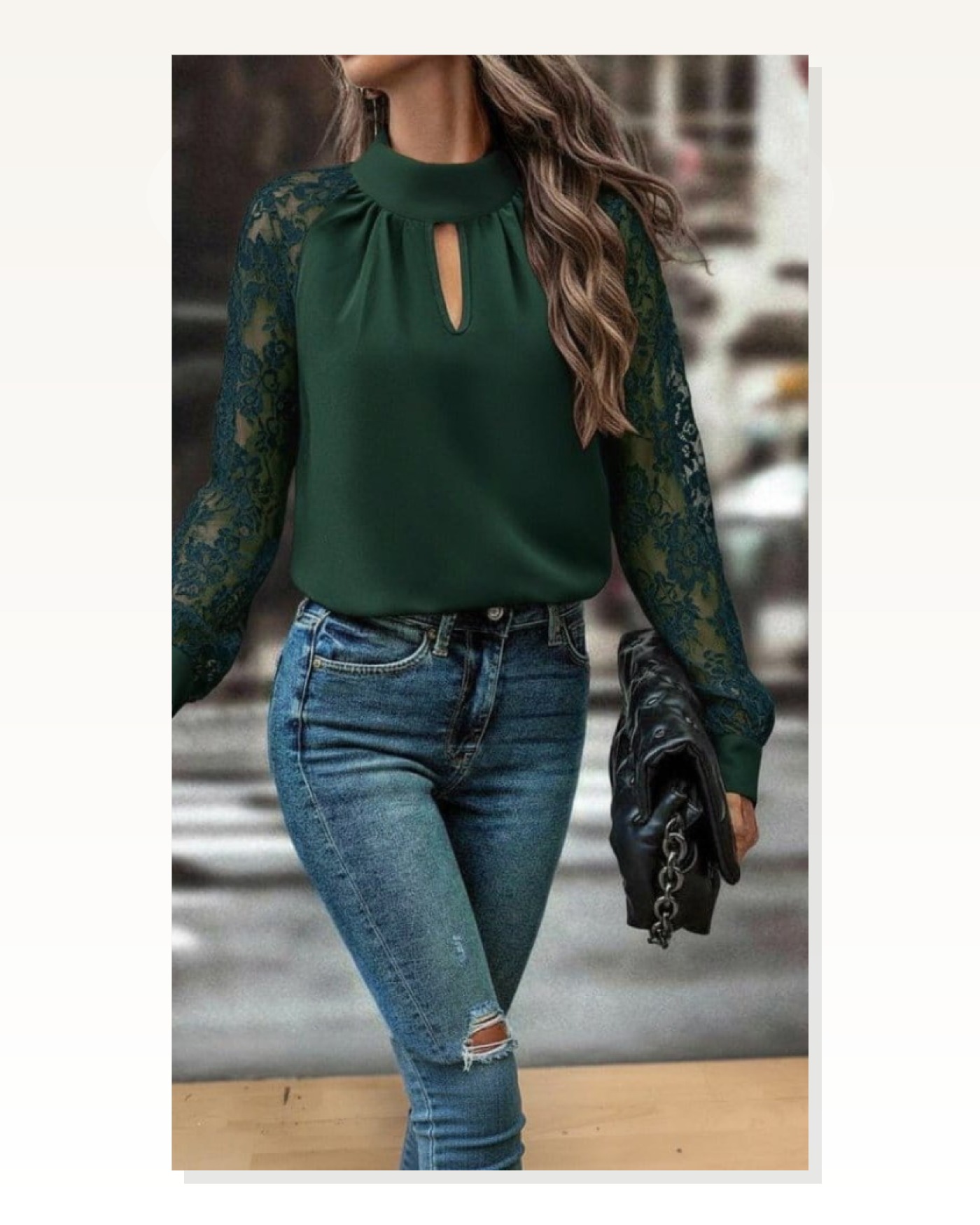 Kadın Uzun Kollu Göğüs Pencere Detay Yaka Boğazlı Kolları Tüllü Sandy Bluz Marketplace blank