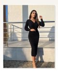 Kadın Uzun Kollu Kruvaze Yaka Büzgü Ve Balon Kol Detay Krep Kumaş Maxi Boy Elbise Marketplace