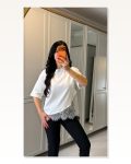 Kısa Kollu Bısıklet Yakalı Dantel Detaylı Vıskon Ikı Iplık Bluz