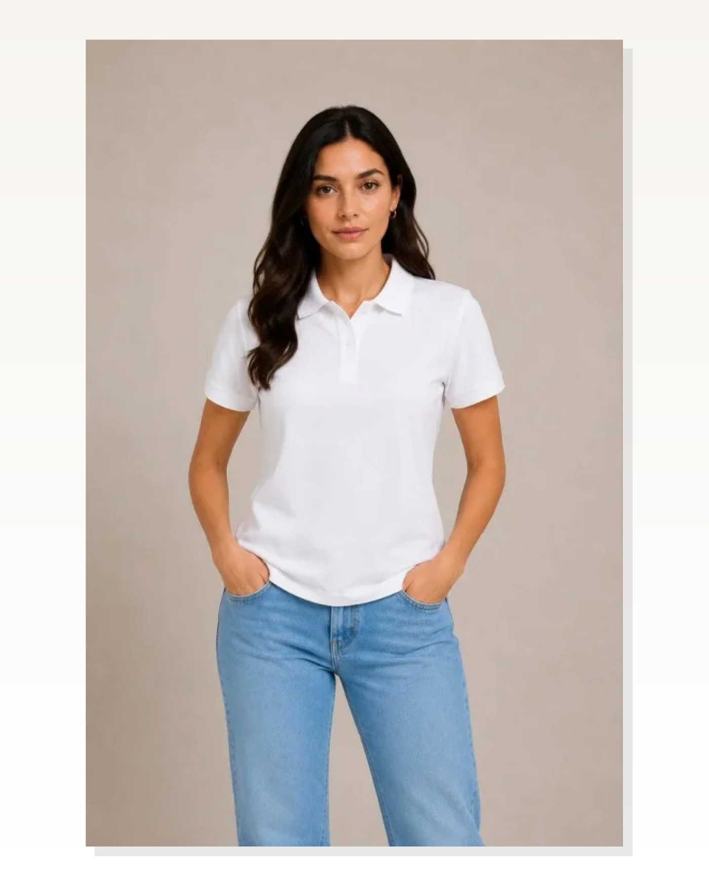 Polo Yaka Pike Kumaş Düğmeli Basic Tişört Günlük Rahat - Beyaz Marketplace blank