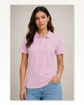 Polo Yaka Pike Kumaş Düğmeli Basic Tişört Günlük Rahat Pembe