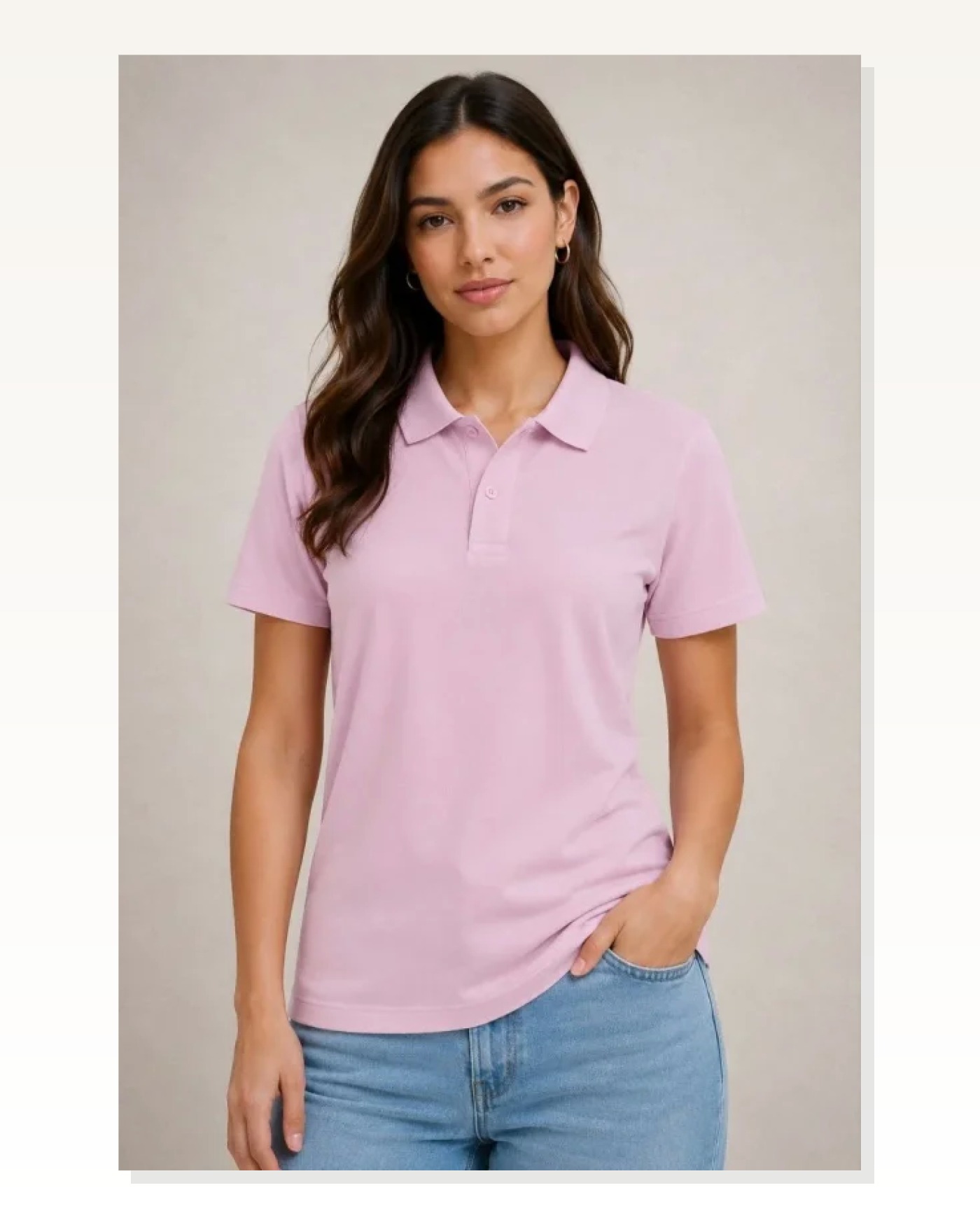 Polo Yaka Pike Kumaş Düğmeli Basic Tişört Günlük Rahat - Pembe Marketplace blank