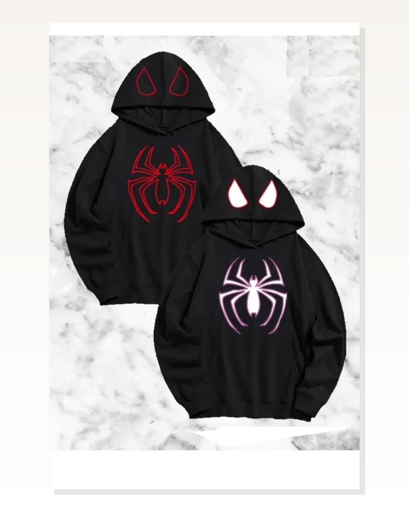 Sevgili Çift Kombini Örümcek Baskılı Kapüşonlu Sweatshirt Hoodie - Siyah Marketplace blank