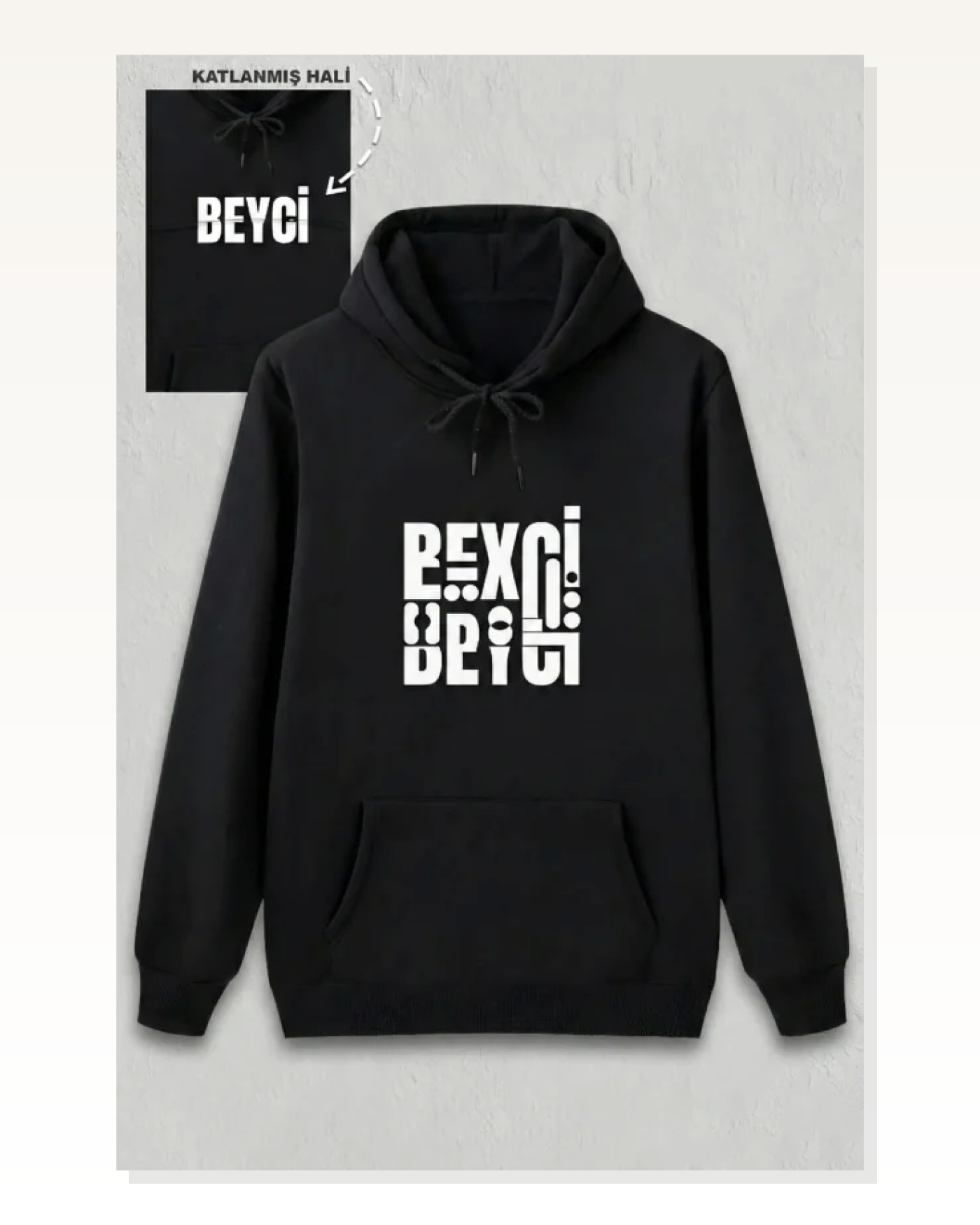 Sevgililer Günü Beyci Hediye Baskılı Oversize Kapüşonlu Sweatshirt - Siyah Marketplace blank