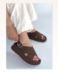 Usra Kahverengi Deri Tozu Tokalı Sandalet Marketplace