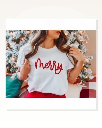 Yılbaşı Merry Christmas Baskılı Kısa Kollu Oversize Bisiklet Yaka T-shirt Beyaz