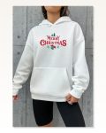 Yılbaşı Merry Christmas Baskılı Oversize Kapüşonlu Sweatshirt Hoodie – Beyaz Marketplace