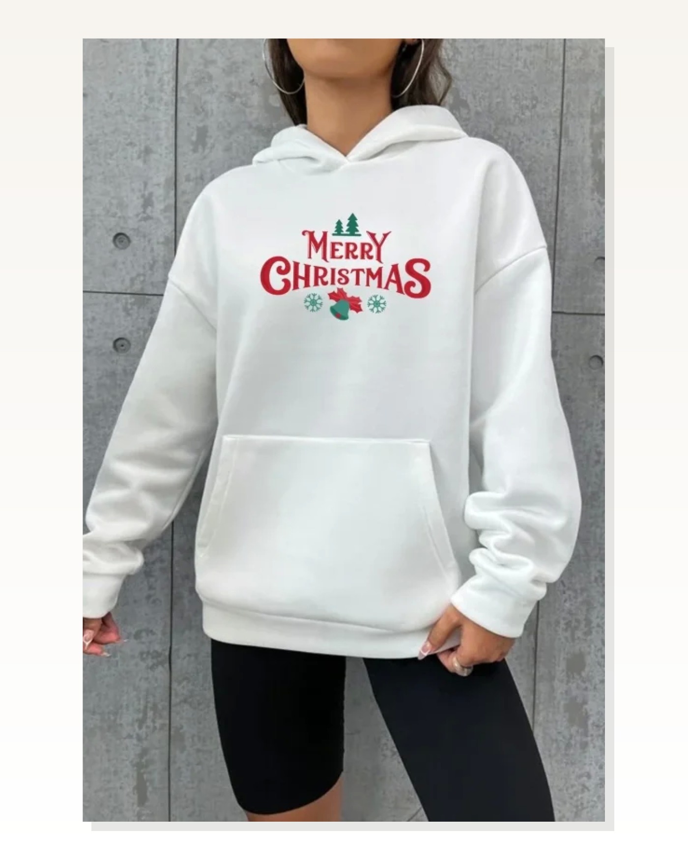 Yılbaşı Merry Christmas Baskılı Oversize Kapüşonlu Sweatshirt Hoodie - Beyaz Marketplace blank