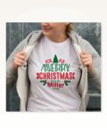 Yılbaşı Merry Christmas Miller Baskılı Oversize Bisiklet Yaka T-shirt Beyaz