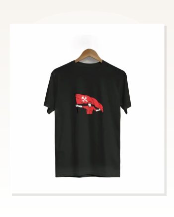 1 Mayıs Emek ve Dayanışma Bayraklı Emekçi Baskılı Bisiklet Yaka T-shirt Siyah