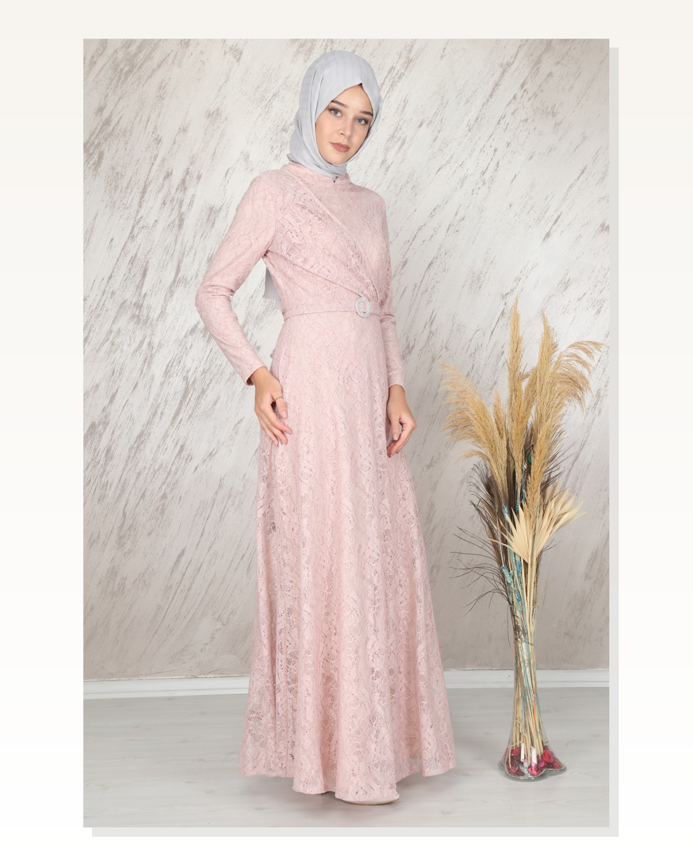 Ahunisa Tanem Evening Dress Powder 6525 Marketplace blank