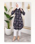 Asel Çiçekli Viskon Tunik LACİVERT Marketplace