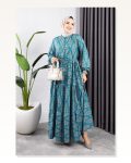 Bağcıklı Desenli Viskon Elbise YEŞİL Marketplace