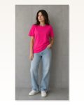 Basic Pamuklu Tişört Bisiklet Yaka Düz Renk Relaxed Fit T-shirt Fuşya