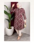 Desenli Boydan Düğmeli Tunik BORDO Marketplace