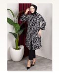 Desenli Boydan Düğmeli Tunik SİYAH Marketplace