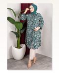 Desenli Boydan Düğmeli Tunik YEŞİL Marketplace