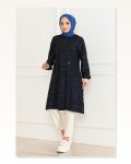 Desenli Kapşonlu Spor Tunik SAKS Mavisi Siyah Marketplace