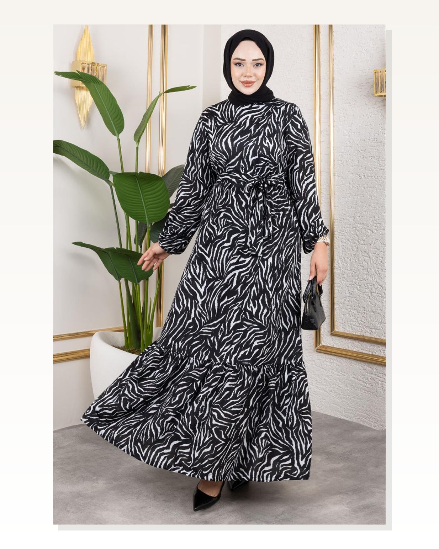 Desenli Tesettür Elbise SİYAH Marketplace blank