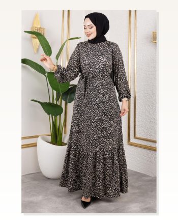 Desenli Tesettür Elbise Taş
