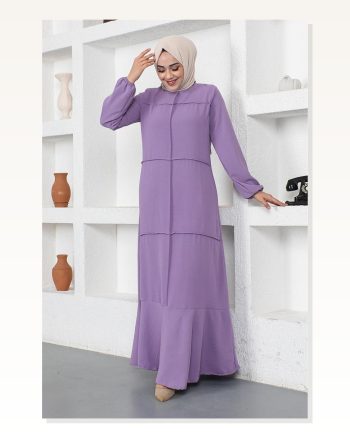 Dikiş Detaylı Model Elbise Lila