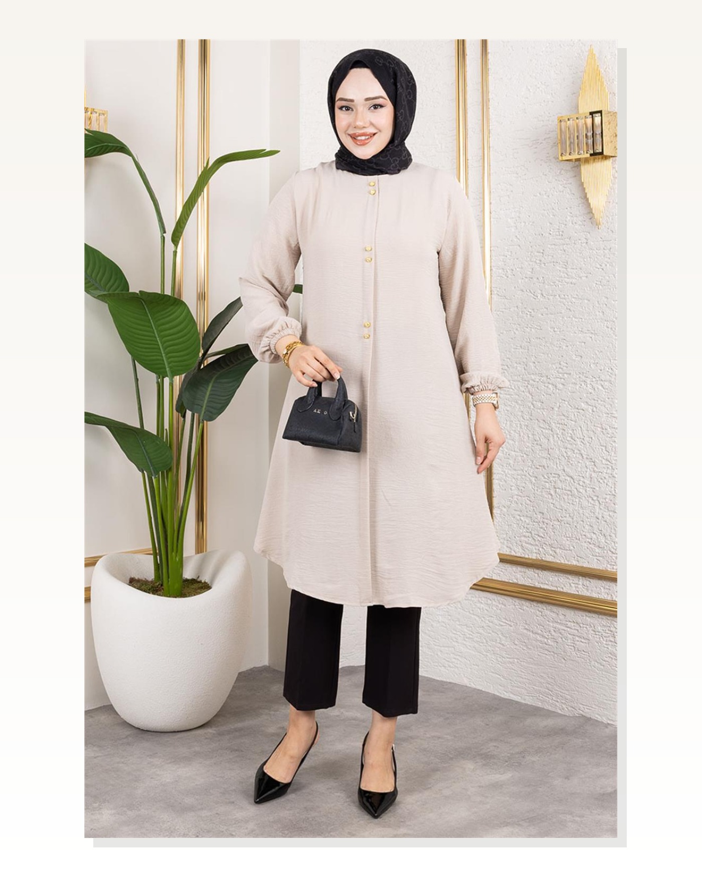 Düğme Detaylı Aerobin Tunik BEJ Marketplace blank