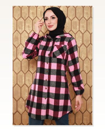 Ekose Desenli Tesettür Kap PEMBE