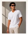 Erkek V Yaka Basic Tişört Kısa Kol Yazlık Regular Fit T-shirt Beyaz