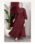 Eteği Fırfırlı Kuşaklı Elbise BORDO Marketplace