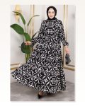 Etnik Desenli Viskon Elbise SİYAH Marketplace
