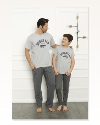 Fashionable Çizgi Father Son Gray Family Pajama Set Sold Separately 50102