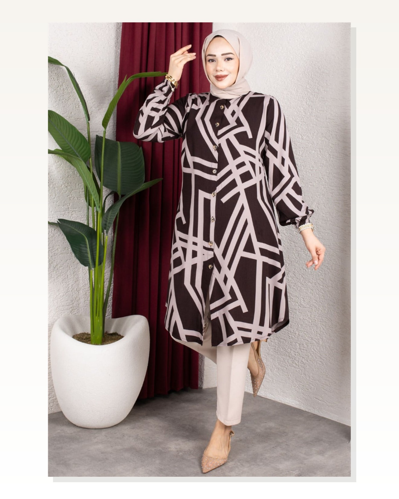 Geometrik Desen Viskon Tunik KAHVERENGİ Marketplace blank