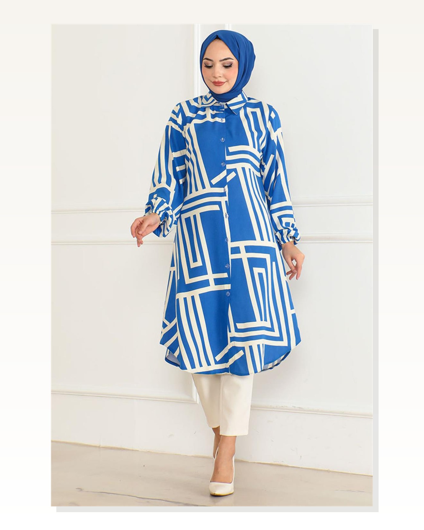 Geometrik Desen Viskon Tunik SAKS MAVİSİ Marketplace blank