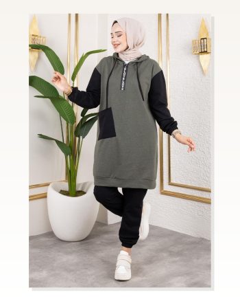 İkili Eşofman Takımı Haki Siyah