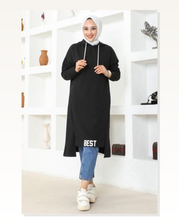 Kapüşonlu Spor Tunik Siyah