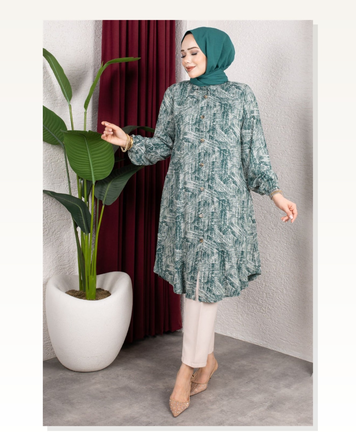 Kırçıl Desenli Viskon Tunik ZÜMRÜT YEŞİLİ Marketplace blank