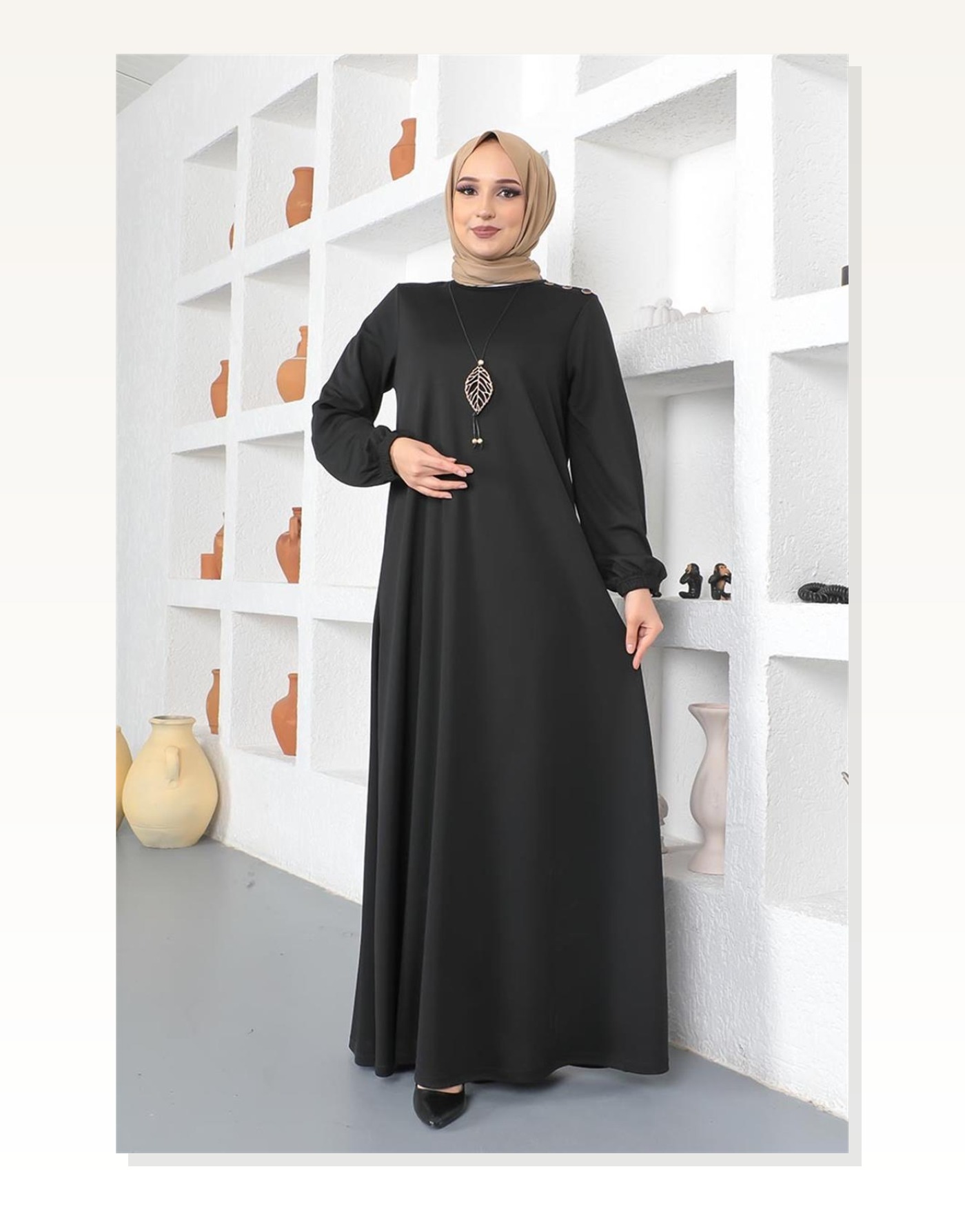 Kolyeli Bisiklet Yaka Tesettür Elbise SİYAH Marketplace blank