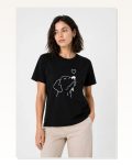 Köpek Figürlü Minimal Baskılı Tişört Kısa Kol Yazlık T-shirt Siyah