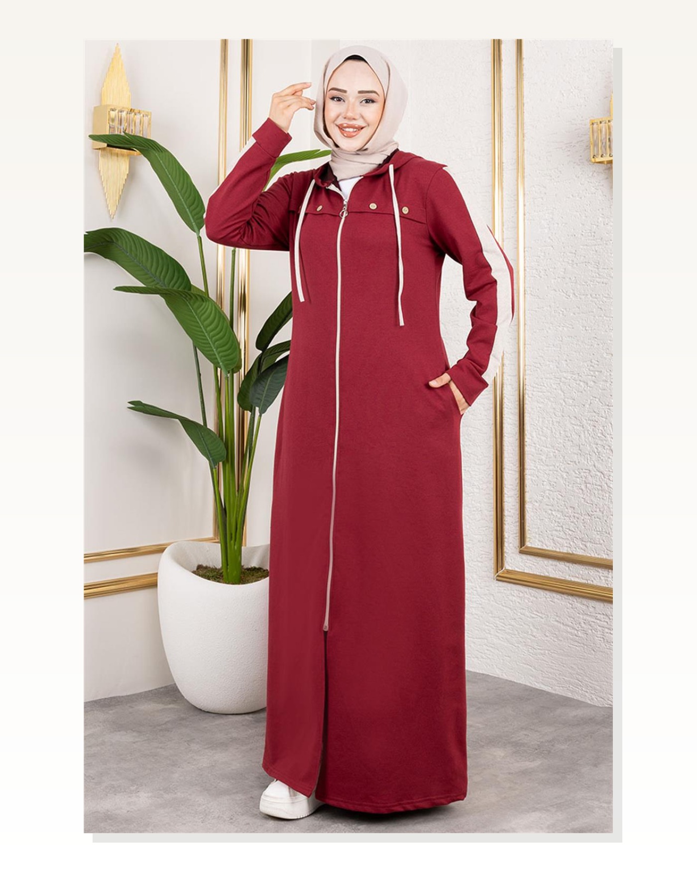 Kuş Gözü Şerit Detay Spor Ferace BORDO Marketplace blank