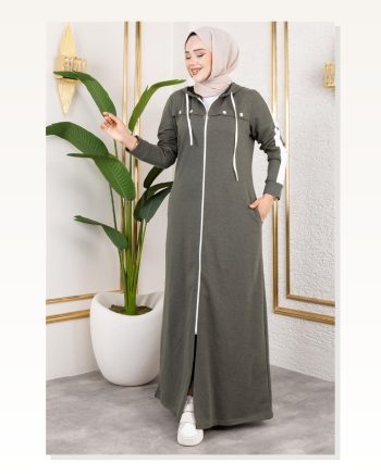 Kuş Gözü Şerit Detay Spor Ferace Haki