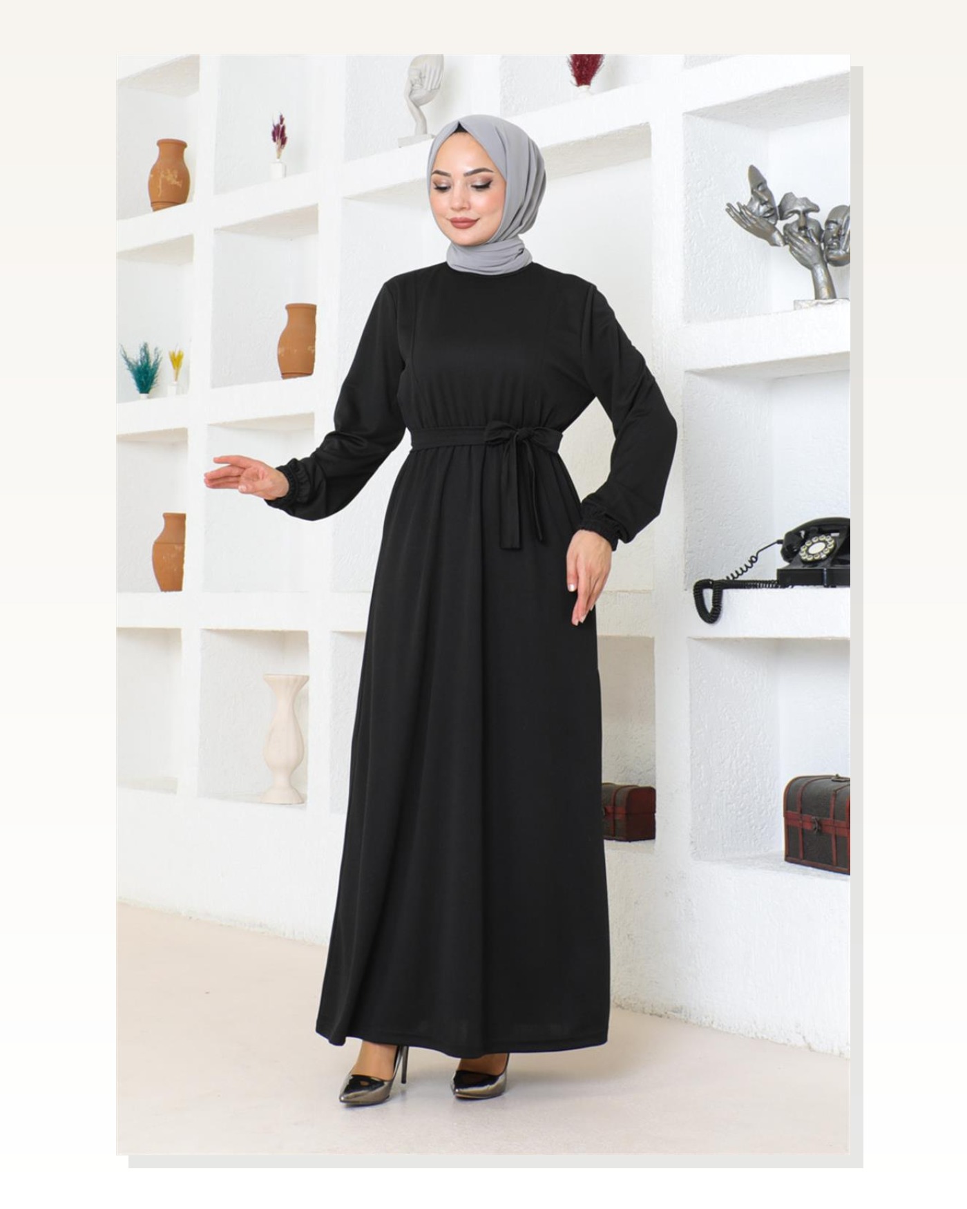 Kuşak Detaylı Tesettür Elbise SİYAH Marketplace blank