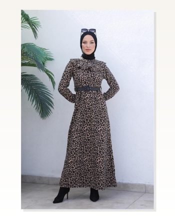 Leopar Desenli Elbise Vizon