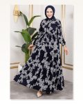 Leopar Desenli Viskon Elbise LACİVERT Marketplace