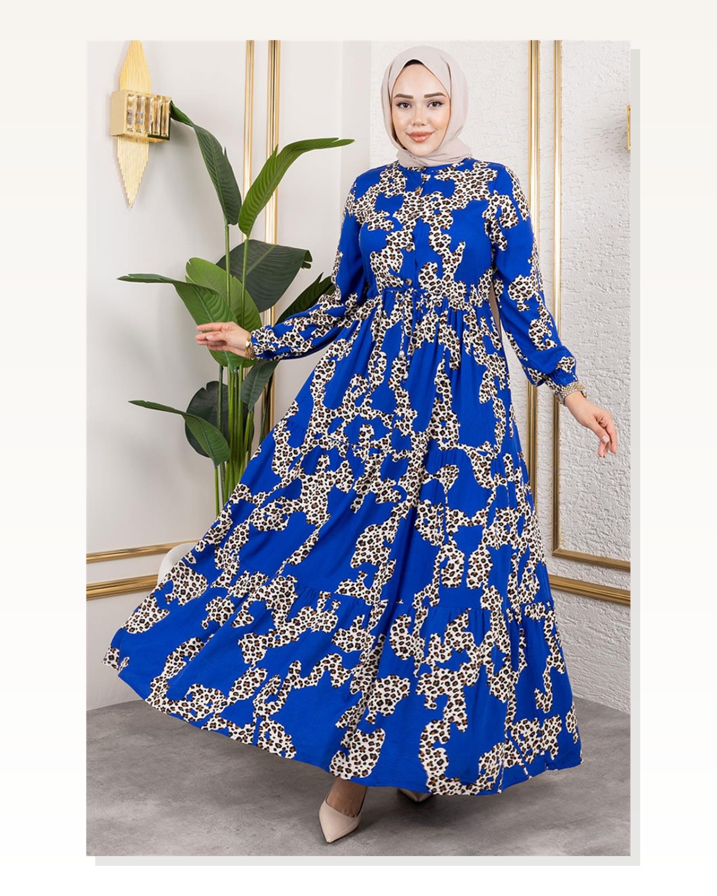 Leopar Desenli Viskon Elbise MAVİ Marketplace blank
