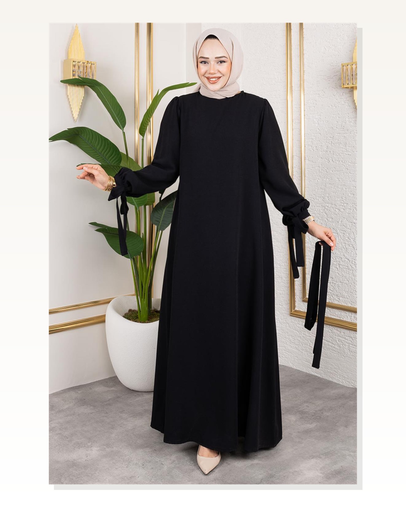 Manşeti Bağcıklı Tesettür Elbise SİYAH Marketplace blank