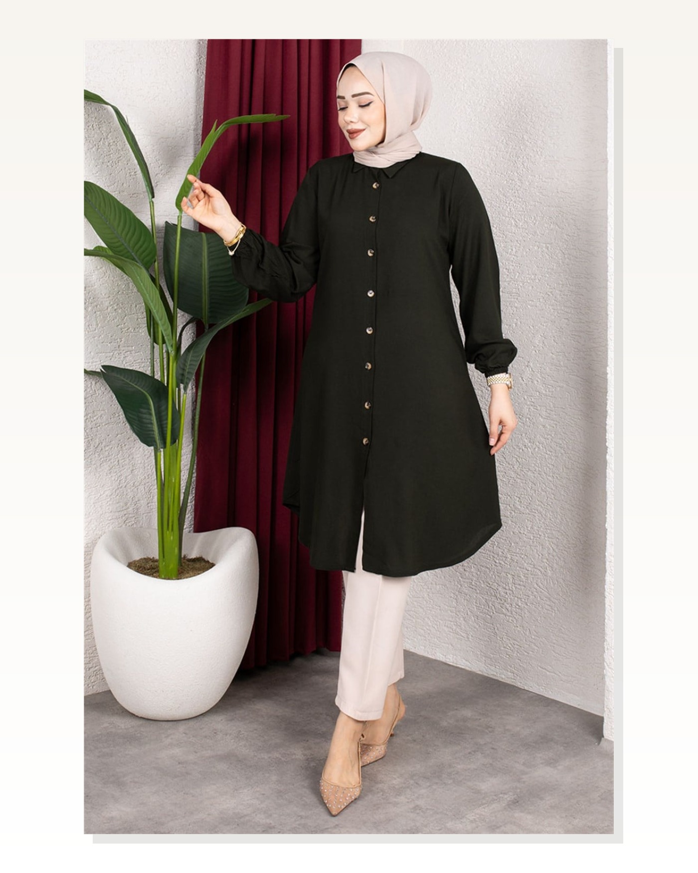 Manşeti Lastikli Viskon Tunik KOYU HAKİ Marketplace blank