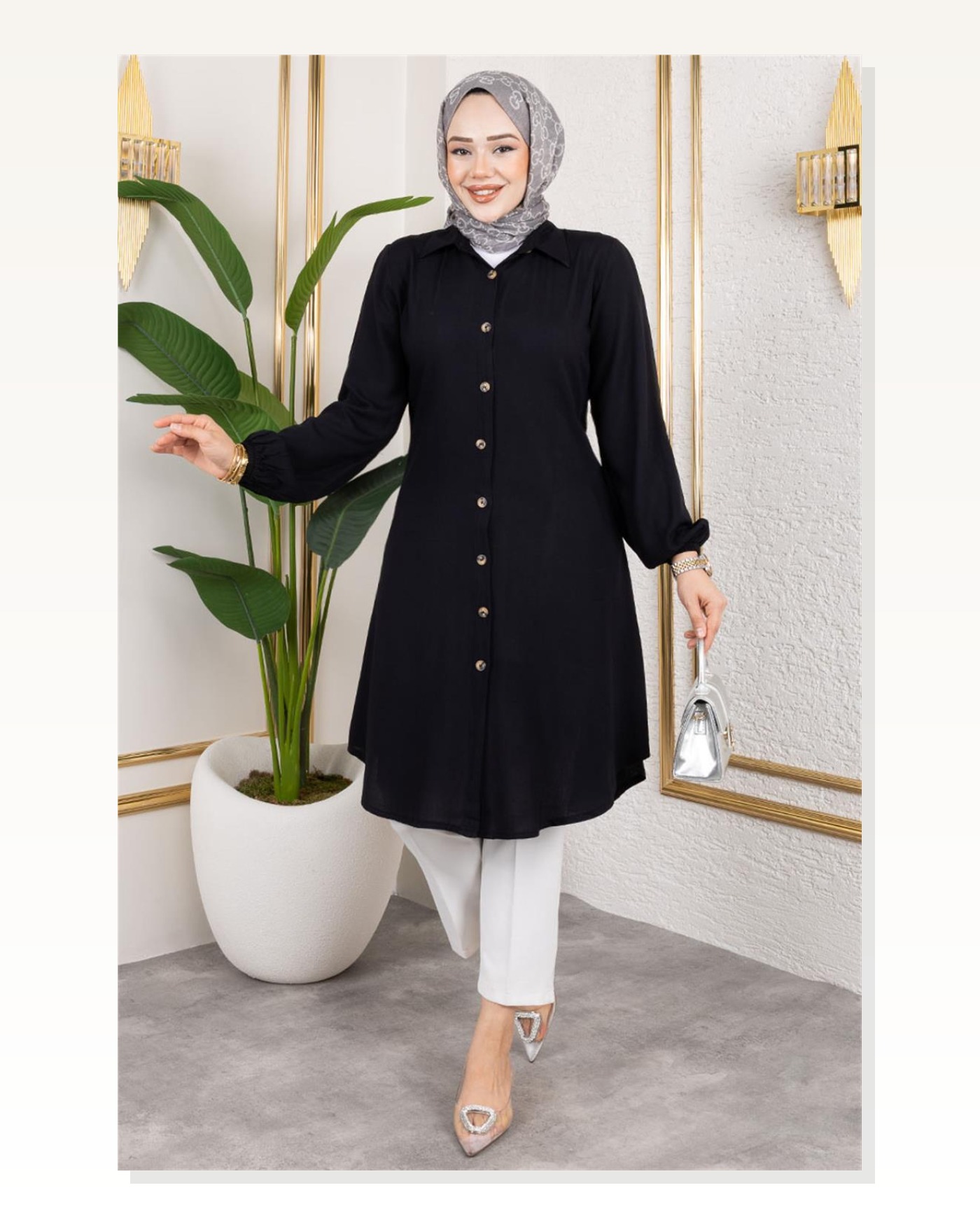 Manşeti Lastikli Viskon Tunik SİYAH Marketplace blank